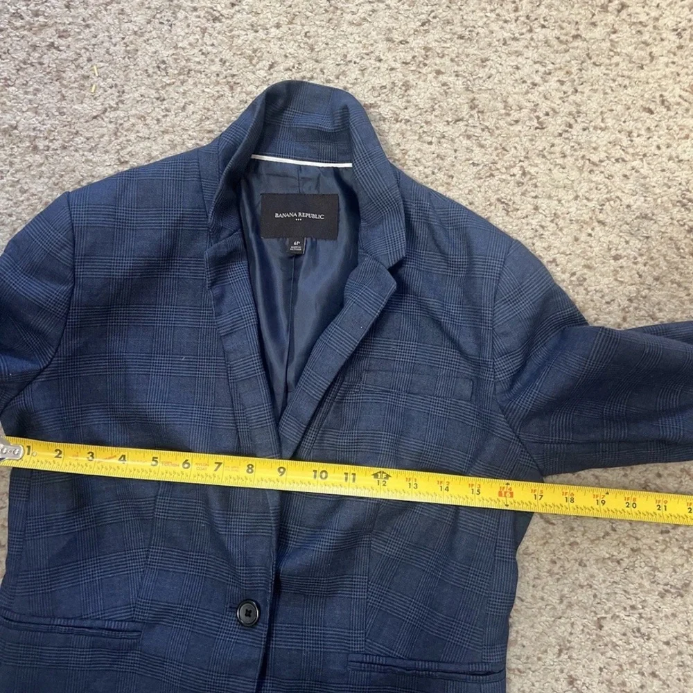 Banana Republic Women Blazer SZ 6 Navy Blue Plaid Blazer Career Office Smart